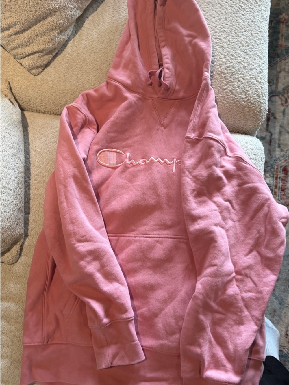 Champion Pink Pullover Hoodie with Embroidered Logo